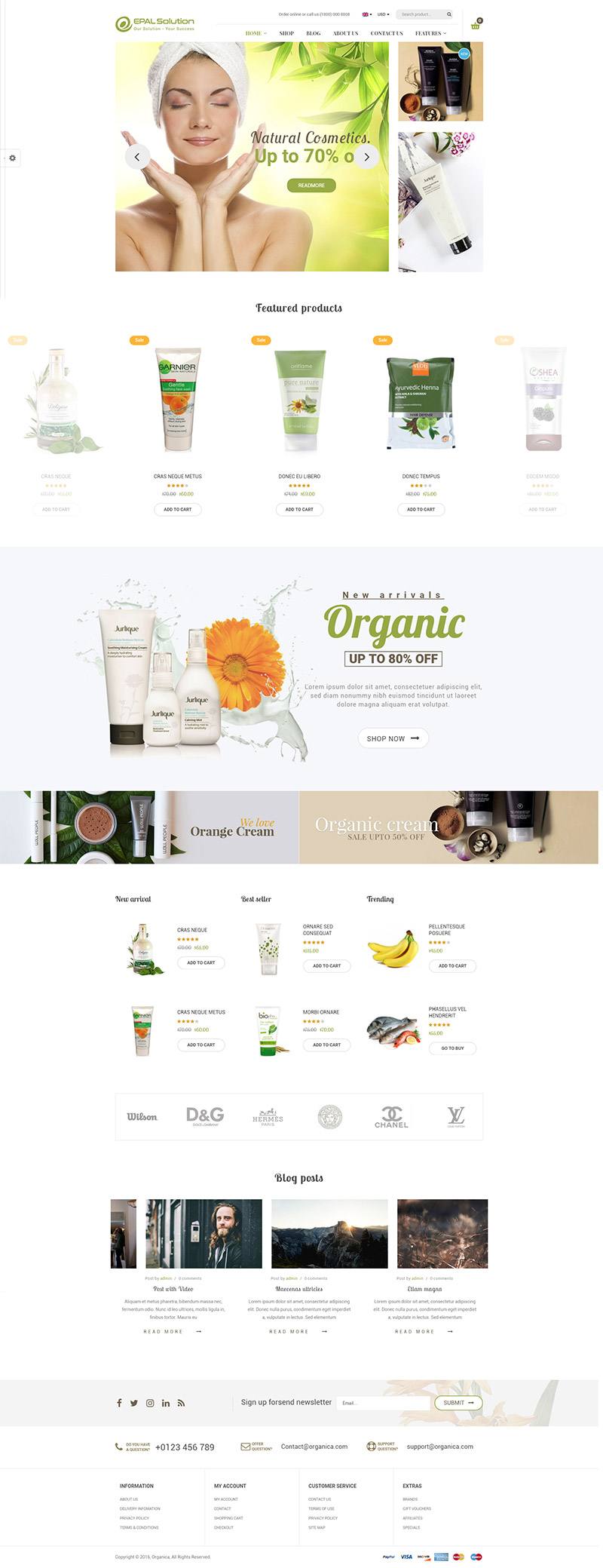 giao diện website mỹ phẩm Organica