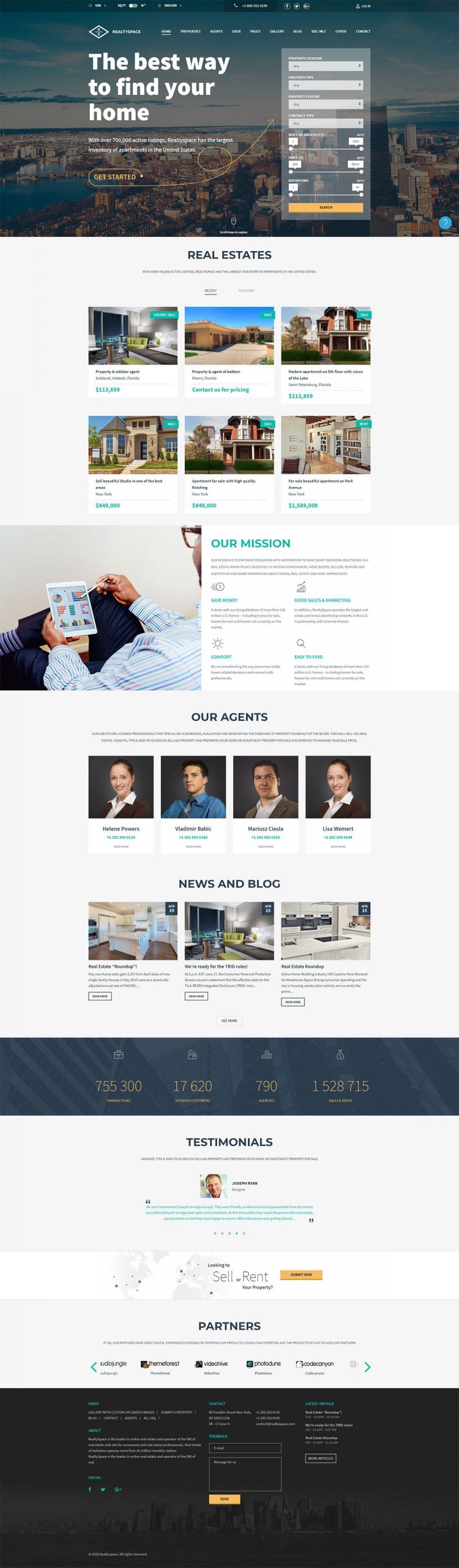 Giao diện website bất động sản Realtyspace