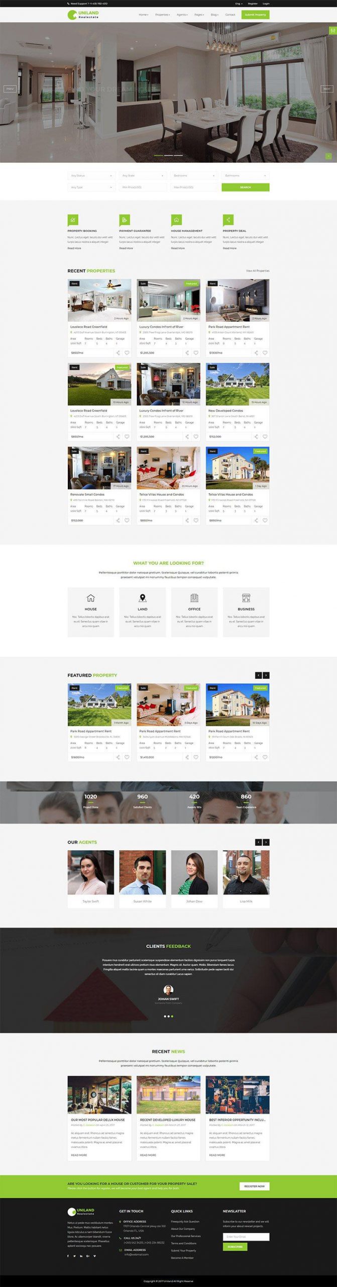 Giao diện website bất động sản Uniland